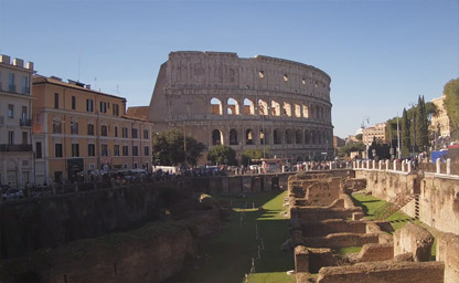 Colosseum and the ruins of the Ludus Magnus